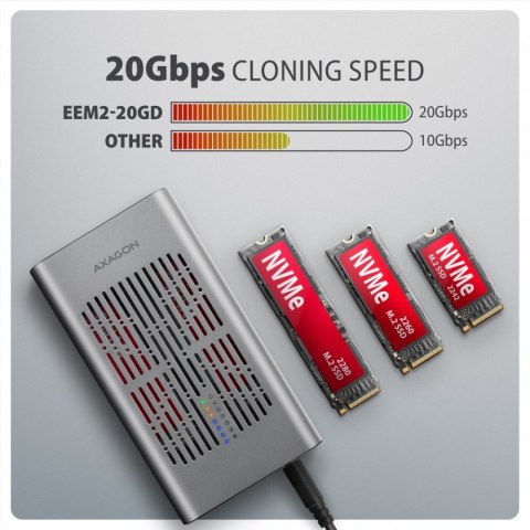 AXAGON EEM2-20GD Obudowa zewnętrzna aluminiowa USB-C 3.2 Gen2x2, Dual NVMe M.2 SSD 20gbps, Clone Master