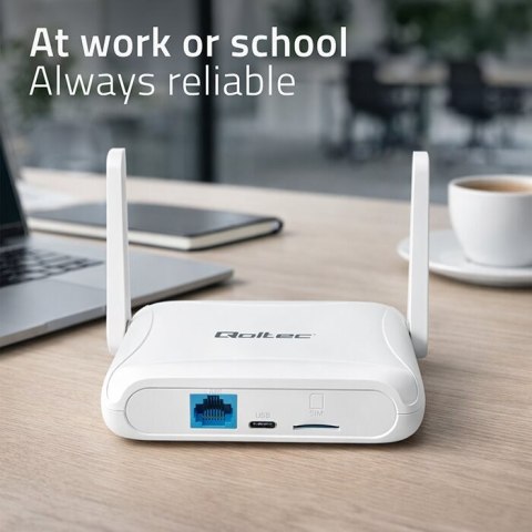 Qoltec Router Home&Travel 4G LTE WiFi 6 | AX300 | 2.4GHz | Dual Antena |USB-C | Micro SIM