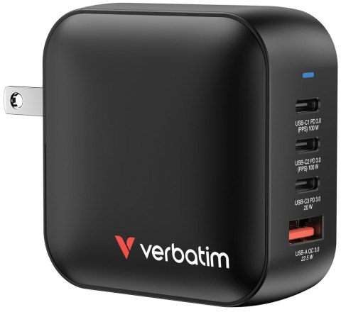 Verbatim Mini GaN Ładowarka 100W 3xUSB-C PD, 1xUSB-A QC 3.0