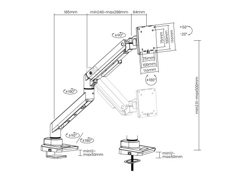 Equip Uchwyt biurkowy 17"-49"/1TFT Sprężyna gazowa 20Kg detaliczny