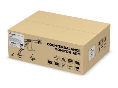 Wyposażenie: Uchwyt biurkowy 17"-32"/2TFT 360° Sprężyna gazowa 9 kg srebrny