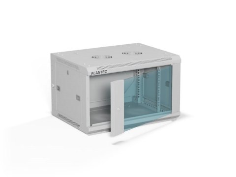 ALANTEC Szafa wisząca 19" 6U 600x450, drzwi szklane,  kolor szary, zmontowana (SW-6U-600-450-01-SA)