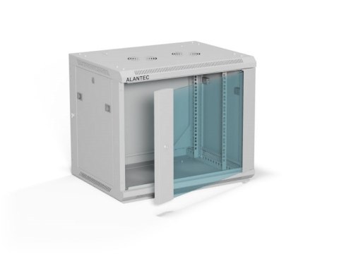 ALANTEC Szafa wisząca 19" 9U 600x450, drzwi szklane,  kolor szary, zmontowana (SW-9U-600-450-01-SA)