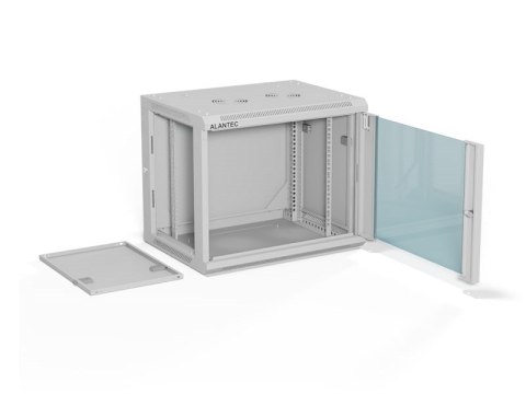 ALANTEC Szafa wisząca 19" 9U 600x450, drzwi szklane,  kolor szary, zmontowana (SW-9U-600-450-01-SA)