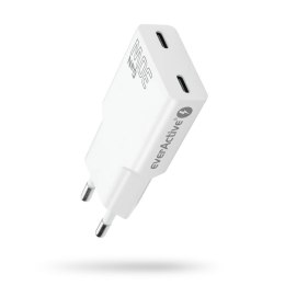 EVERACTIVE ŁADOWARKA SIECIOWA 2 X USB-C QUICK CHARGE 4+ 30W SUPER SLIM BIAŁA SC-385Q
