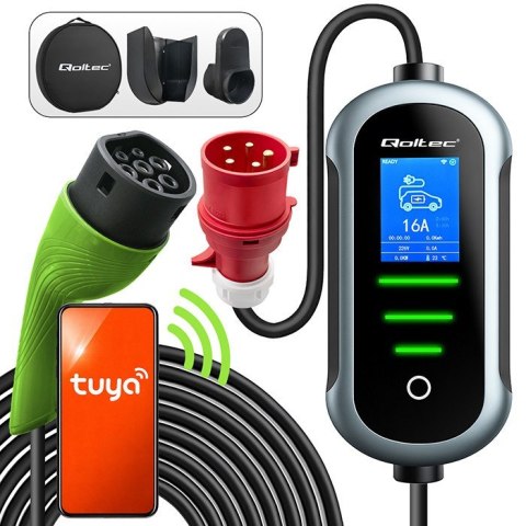 Qoltec Mobilna ładowarka do samochodu elektrycznego EV i hybryd z regulacją 2w1 Typ2 | 11kW | 400V | CEE 16A | Wi-fi | TUYA | SM