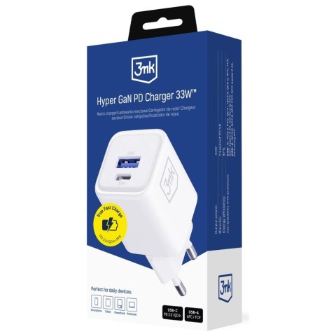 3MK Ładowarka sieciowa Hyper Charger PD 33W GaN QC4+ PPS AFC FCP SCP USB-A USB-C biała