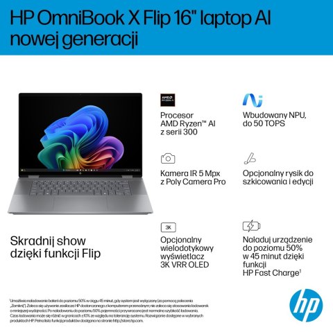 HP OmniBook X Flip 16-ar0016nw Ryzen AI 5 340 16.0"2K Touch OLED IPS 300nits AG 16GB LPDDR5X SSD1TB Radeon 840M Cam 5MPx + IR 68
