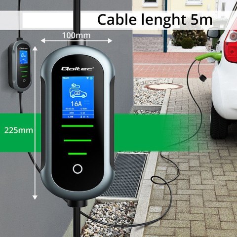 Qoltec Mobilna ładowarka do samochodu elektrycznego EV z regulacją 2w1 Typ2 | 3.5kW | 230V | SCHUKO 16A | Wi-fi | TUYA | SMART L