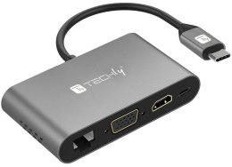 TECHLY Adapter USB-C na HDMI/VGA/RJ45/USB-C PD/USB-A 3.0/MicroSD IADAP USB31-DOCK3