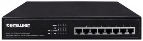 INTELLINET Switch 8x RJ45 Gigabit PoE+ 140W, metal, 19" 560641