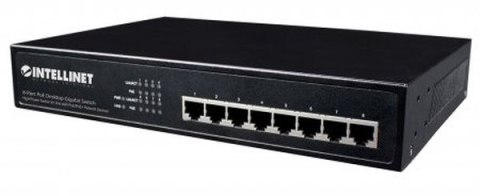 INTELLINET Switch 8x RJ45 Gigabit PoE+ 140W, metal, 19" 560641