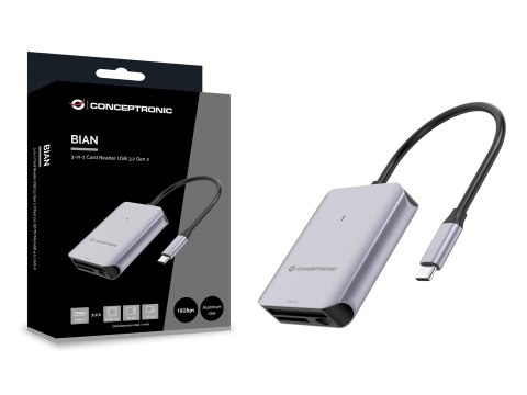 Conceptronic BIAN09G czytnik kart USB 3.2 Gen 2 Type-C Szary