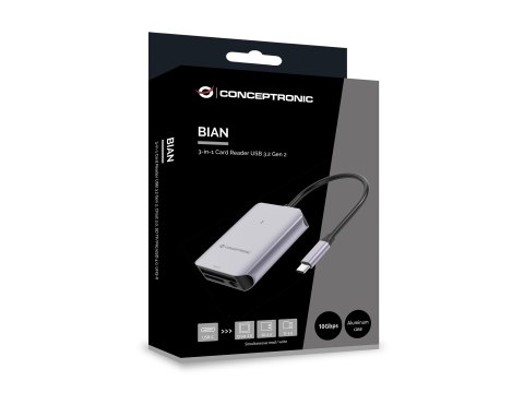 Conceptronic BIAN09G czytnik kart USB 3.2 Gen 2 Type-C Szary