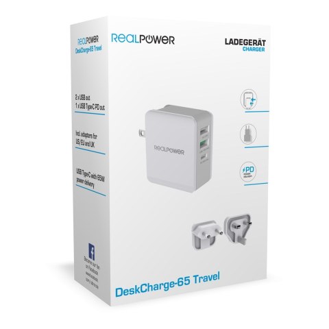 RealPower DeskCharge-65 Travel Uniwersalne Szary Prąd przemienny Wewnętrzna