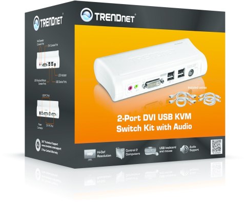 TRENDnet KVM Switch 2-Port DVI/USB/Audio mit Kabeln