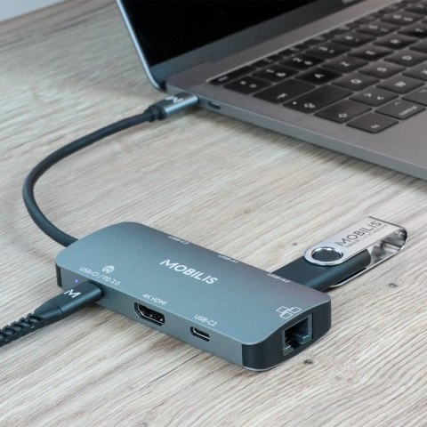 Mobilis 001382 stacja dokująca Przewodowa USB 3.2 Gen 1 (3.1 Gen 1) Type-C Czarny, Szary