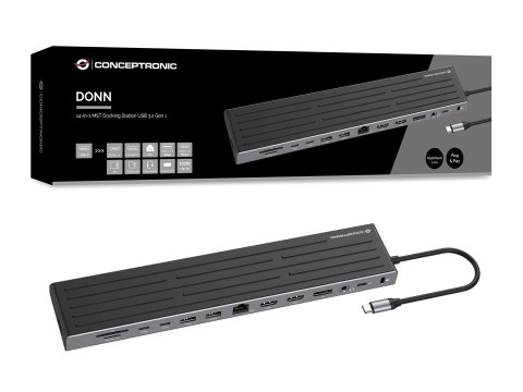 Stacja dokująca CONCEPTRONIC 14-1 USB-C->2xHDMI/DP/2xUSB-C/+ 18cm bk