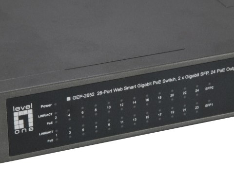 Przełącznik LevelOne WebSmart/GB PoE+ 26-portowy 19" 370W 1Gbps