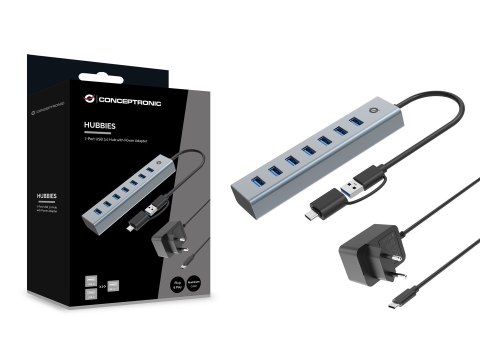 HUB USB Conceptronic HUBBIES21GP USB 3.2 Gen 1 (3.1 Gen 1) Type-A 5000 Mbit/s Szary