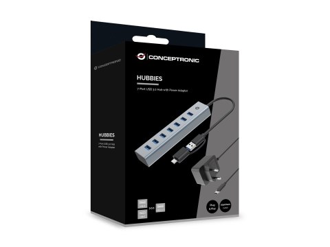 HUB USB Conceptronic HUBBIES21GP USB 3.2 Gen 1 (3.1 Gen 1) Type-A 5000 Mbit/s Szary