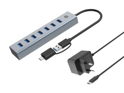 HUB USB Conceptronic HUBBIES21GP USB 3.2 Gen 1 (3.1 Gen 1) Type-A 5000 Mbit/s Szary
