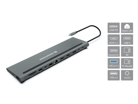Stacja dokująca CONCEPTRONIC 12-1 USB-C->2xHDMI/3xUSB-A/DP/+ 18cm gr