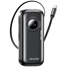 AWEI Powerbank PA-9 22,5W 10000mAh z kablem USB-C wbudowanym czarny