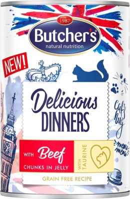 BUTCHER'S Delicious Dinners Kawałki z wołowiną w galaretce - mokra karma dla kota - 400 g