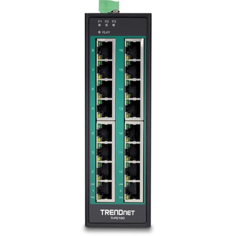 TRENDnet Industrial Switch 16-Port Gbit PoE+ DIN-Rail