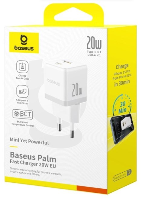 Ładowarka sieciowa Baseus Palm 20W USB-C USB-A - biała