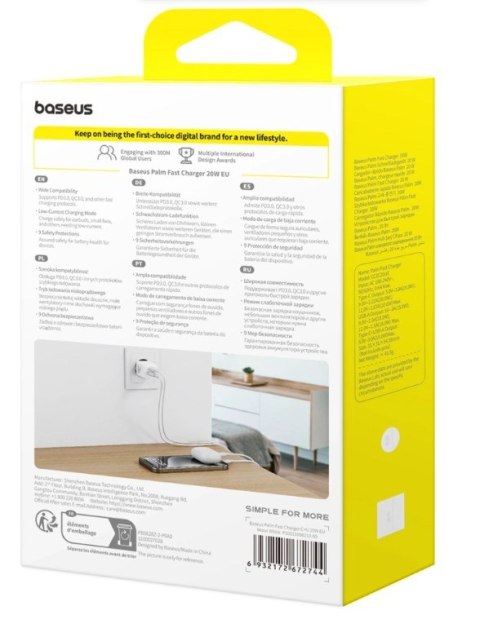Ładowarka sieciowa Baseus Palm 20W USB-C USB-A - biała