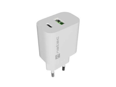 Natec Ładowarka sieciowa Ribera 1xUSB-A 1xUSB-C 20W biała