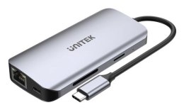 UNITEK AKTYWNY HUB USB-C 2X HDMI 4K, RJ45, PD 100W
