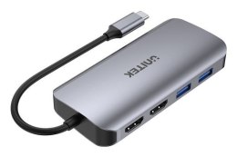 UNITEK AKTYWNY HUB USB-C 2X HDMI 4K, RJ45, PD 100W