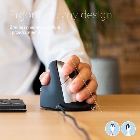 Ergonomiczna mysz R-Go HE leworęczna USB czarna/srebrna