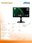 MSI Monitor PRO MP275QPG 27 cali LED/WQHD/Flat/100Hz/Black