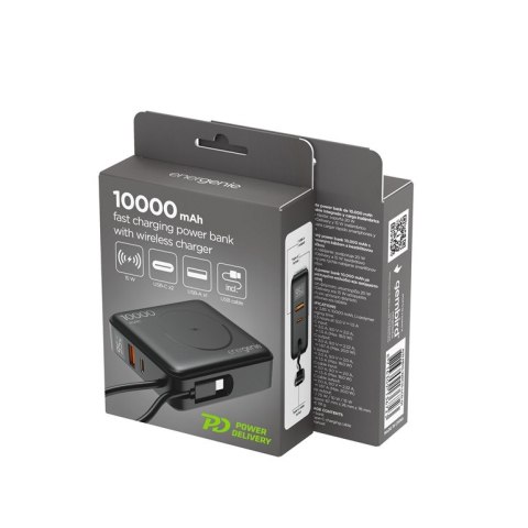Gembird PowerBank 10000mAh 1xUSB-C/1xUSB-A 20W bezprzewodowy 15W czarny