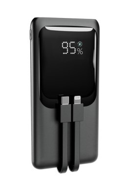 Gembird PowerBank 10000mAh ze zintegrowanymi kablami, LCD, QC3.0 20W, czarny