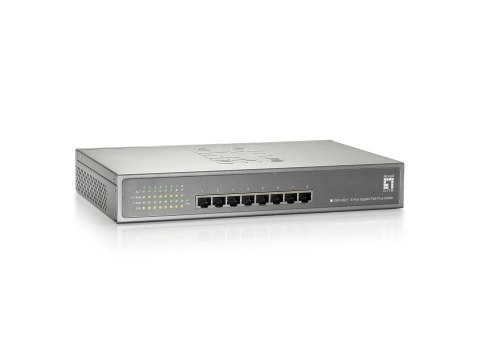 Przełącznik LevelOne GB PoE+ 8-portowy 19-calowy 123W 1Gbps