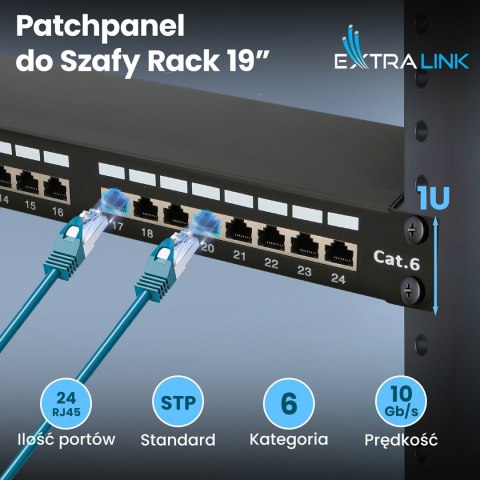 Patch panel Extralink EX.9830 (1U; kat. 5e; 24xRJ-45)