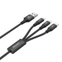 Unitek Kabel USB-A 3w1 USB-C/microUSB/ Lightning czarny C14049BK