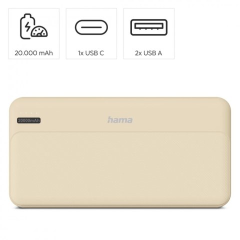 Hama Power pack 20000 mAh 2xUSB-A piaskowy
