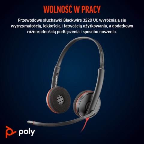 Słuchawki Poly Blackwire 3220 Stereo Wired Headset, USB-C, USB-C/A Adapter (Bulk), Black