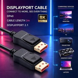 Qoltec Kabel DisplayPort M/M v2.1 | 40G | 2m