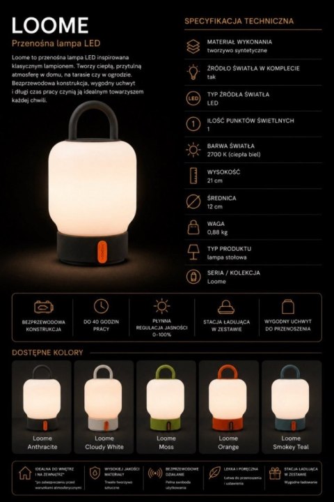 Kooduu Lampa przenośna akumulatorowa LOOME biała