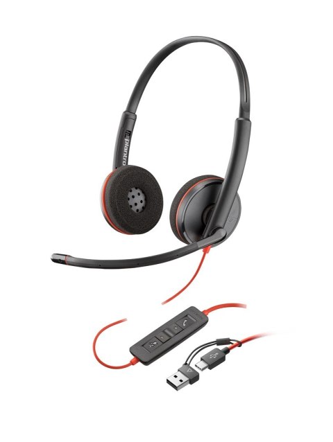 Poly Blackwire 3220 Stereo USB-C Headset +USB-C/A Adapter