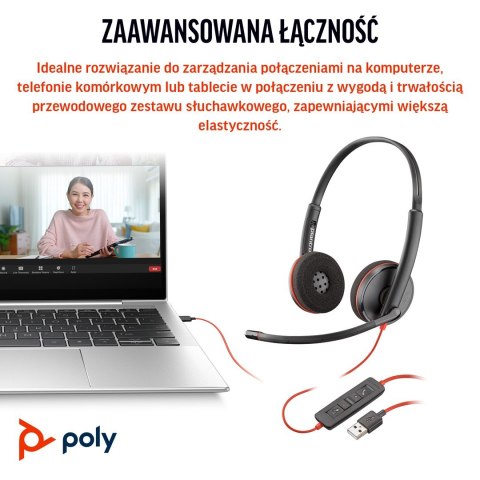 Poly Blackwire 3220 Stereo USB-C Headset +USB-C/A Adapter
