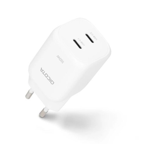 DICOTA Ładowarka GaN 100W 2xUSB-C + kabel USB-C 1.5m biała