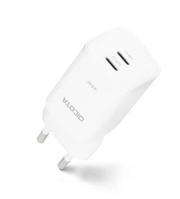 DICOTA Ładowarka GaN 45W 2xUSB-C + kabel USB-C 1.5m biała
